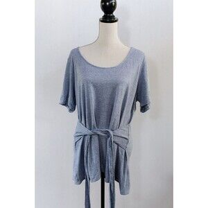 Pure Jill XL blue striped tie waist tunic linen blend